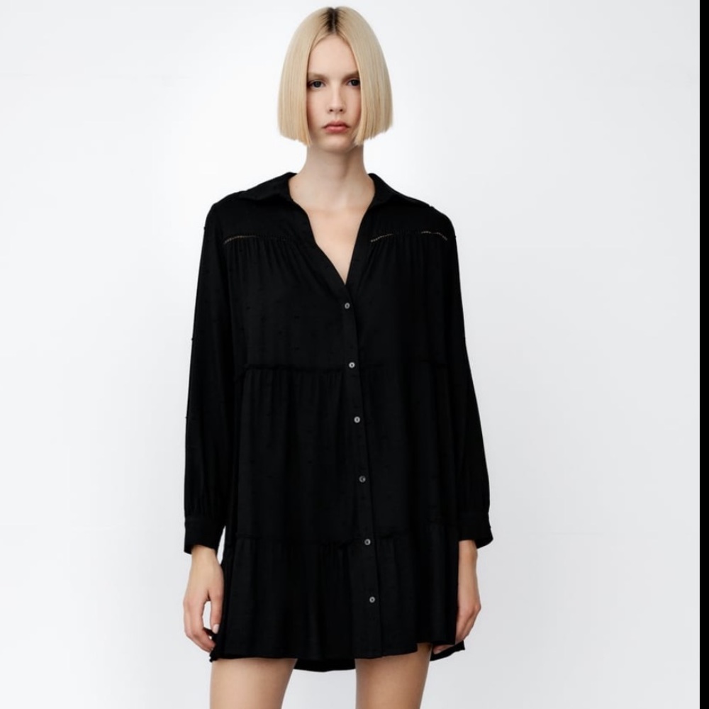 Zara black tiered shirt dress